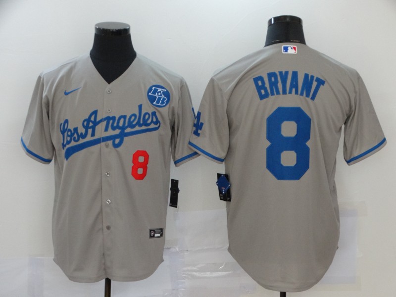 Men's Los Angeles Dodgers Grey #8 Kobe Bryant 2020 KB Patch Cool Base Stitched Jersey